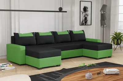 Produktbild von Wohnlandschaft Schlafsofa Sofa HEDVIG Stoff Manila Grün- Schwarz