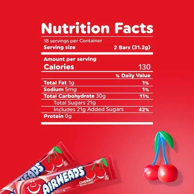 Produktbild von Airheads Cherry – 1x 15,6 g | Intensiver Kirschgeschmack | Weiches Kaubonbon aus den USA+Heartforcards Versandschutz