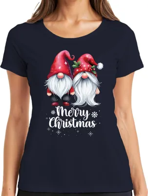 Produktbild von Merry Christmas Gnome Elfen Wichtel Pärchen - Weihnachten Weihnachtsgeschenk Christmas Damen T-Shirt, Navy, XXL