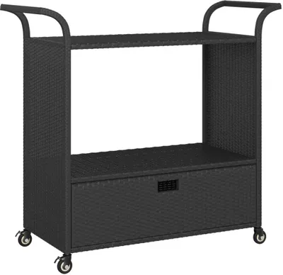 Immagine prodotto di Carrello da bar con cassetto VidaXL, nero, 100x45x97 cm, in rattan sintetico