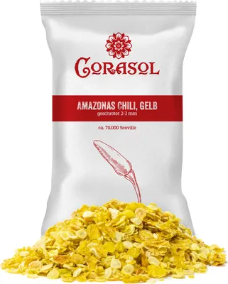 Produktbild von Corasol Amazonas Chili geschrotet, 2-3 mm ca. 70000 SHU (6 g im Aromabeutel)