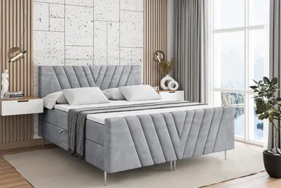 Produktbild von ALTDECOR Boxspringbett mit Silber Füßen, Matratze und Lattenrost, Topper, Fußteil, Polsterbett mit Bettkasten, Bett mit Stauraum H4-Matratze, Doppelbett - ERNINA-FS-Z - 140x200 - Grau Monolith
