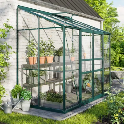 Produktbild von Vitavia Aktions (inkl. 60 Euro Zubehör): Anlehn-Gewächshaus "Ida 3300" smaragd grün 3,3 m² 3 mm ESG