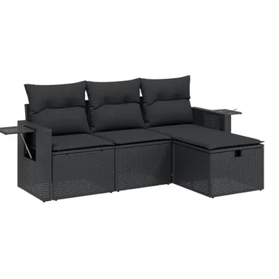 Image de vidaXL Ensemble de salon de jardin 4 pièces avec coussins noir poly rotin
