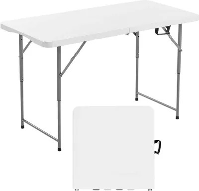 Produktbild von Tragbarer Klapptisch 122cm - Weißer Picknicktisch - Buffettisch aus Kunststoff - Mobiler Veranstaltungstisch