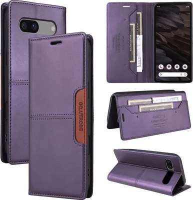 Produktbild von Handyhülle für Google Pixel 7A Hülle, Leder Flip Wallet Kartenfach Stand Schutzhülle Lila