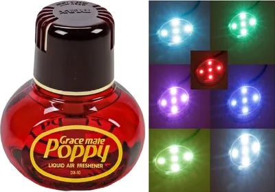 Produktbild von Original Poppy Lufterfrischer mit LED-Beleuchtung, 5 Volt USB-Stecker, 5 LEDs 7 Farben Farbwechsel, Duft Hibiskus Inhalt 150 ml, für LKW, PKW, Boot, Wohnmobil