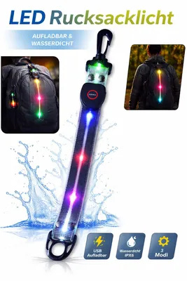 Produktbild von LED Rucksacklicht USB aufladbar – Wasserdichtes Sicherheitslicht IPX6 – 3 Modi – Warnlicht für Laufen, Fahrrad, Camping & Outdoor