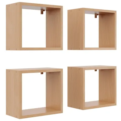 Produktbild von Wandregal Set 4 Stück Buche – Moderne Hängeregale Cube für Wohnzimmer, Büro und Schlafzimmer
