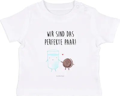 Produktbild von Mr. & Mrs. Panda Babyshirt Milch Keks 6. - 12. Monat - Weiß - Geschenk, Baby Jerseyshirt,  Shirt, Cookie, T-Shirt, Kaffee, Lustige Sprüche, Milk, Baumwollshirt, Kekse