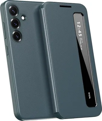 Immagine prodotto di Custodia in Finto cuoio per Samsung Galaxy S26, custodia intelligente per cellulare con finestra laterale intelligente verde