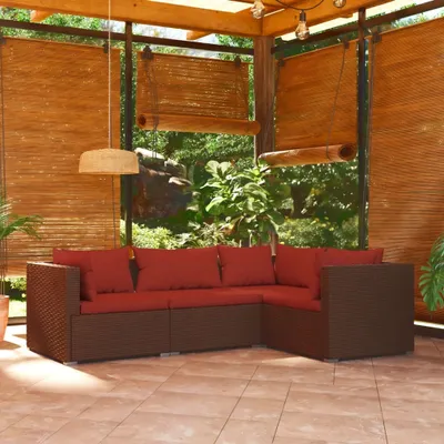 Imagen del producto de Conjunto de jardín de 4 piezas "Living Store", con cojines, de ratán sintético, color marrón