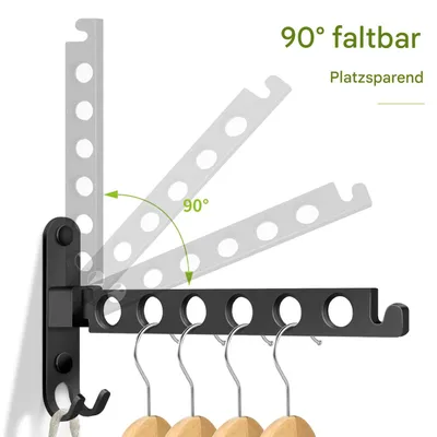 Produktbild von Kleiderhaken klappbar, Wand Kleiderständer Wandhaken Klapphaken Aluminium für Balkon Badezimmer Waschküche(Schwarz, 1 Stück)