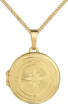 Produktbild von Amulett Gold Medaillon KOMPASS-GRAVUR AmulettAnhänger zum Öffnen für 2 Bilder + Kette 55 cm