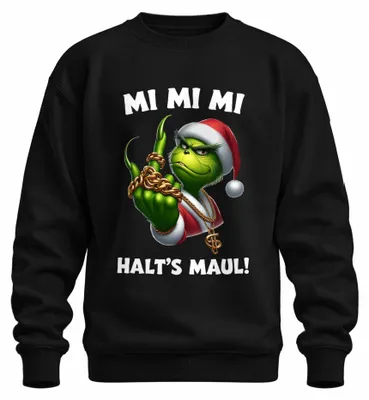 Obrázok produktu pre Grinch Christmas Grinch MI MI MI HALT'S MAUL Gold Chain HipHop Uni mikina, čierna, XL