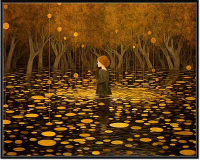Produktbild von Wallario Wandbild Goldener Wald, Größe: 40,30 x 50,30 cm, Poster mit schwarzem Aluminiumrahmen