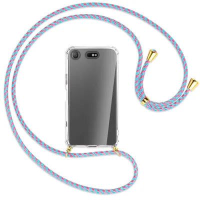 Produktbild von Handykette Backcover-Schutzhülle mit Band (Metall goldfarben) für Sony Xperia XZ1 Compact - pink/mint