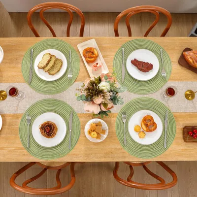 Produktbild von Famanu Platzsets Set aus 6 runden, waschbaren und hitzebeständigen Baumwoll-Platzsets - 38 cm