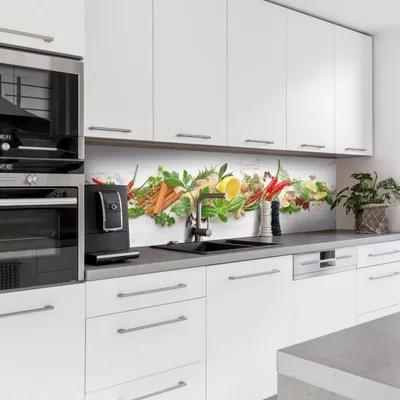 Produktbild von Dedeco Küchenrückwand Motiv: Obst & Gemüse V2, 5mm Hartschaum Kunststoffplatte PVC als Spritzschutz Küchenwand Wandschutz wasserfest, inkl. UV-Lack matt, alle Untergründe, 240 x 60 cm