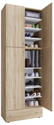 Immagine prodotto di Armadio per scarpe in legno | Dimensioni: H. 200 x W. 70 x D. 39 cm | Armadio multiuso | 9 scomparti | 4 porte girevoli | cassetto extra – Lona