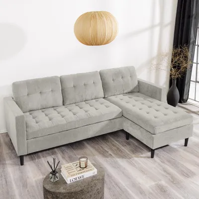 Produktbild von riess-ambiente Modernes Ecksofa STOCKHOLM 220cm greige Cordstoff Federkern 3-Sitzer-Sofa Eckcouch Couch