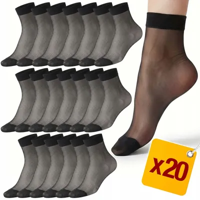 Produktbild von 20 Paar dünne Damensocken, Größe 35–42, schwarz