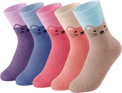 Produktbild von 5 Paar Damen Kuschelsocken Warme Wollsocken, kuschelig Katzenmotiv Wintersocken, 37-42, A0617
