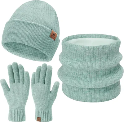 Productafbeelding van Muts en colsjaal set uni - Gebreid - Warme wintermuts met sjaal