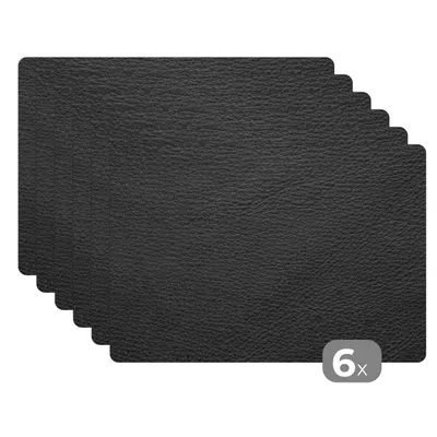 Obrázok produktu pre MuchoWow® Podložky Sada 6 podložiek Umývateľné podložky 30x45x0.3cm Koža - kožený vzhľad - čierna - sivá Podložka pod stôl Nekĺzavá a odolná voči