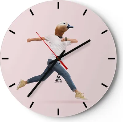 Produktbild von Wanduhr - Rund - Glasuhr - Anthropomorphisierung Mensch Ente - 40x40cm - Schleichendes Uhrwerk - Lautlos - zum Aufhängen bereit - Dekoration Modern - Wanddekoration aus Glas - C3AR40x40-4597
