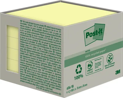 Obrázek produktu pro 3M 6541B, Čtverec, Žlutá, Papír, 76 mm, 76 mm, 100 listy