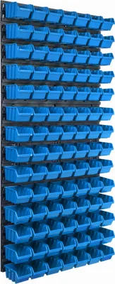 Produktbild von Lagersystem Wandregal 576 x 1170 mm | 98 stck. Box | Stapelboxen Schüttenregal Sichtlagerkästen | Extra Starke Wandplatten | Regal Erweiterbar | Werkstattregal Lagerregal Werkstattwandregal Steckregal