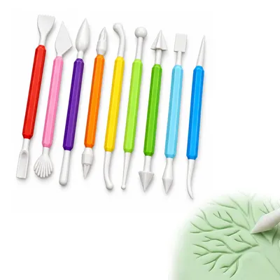 Modellierwerkzeug-Set, 9-teilig, Kunststoff, für Ton und Polymerpaste