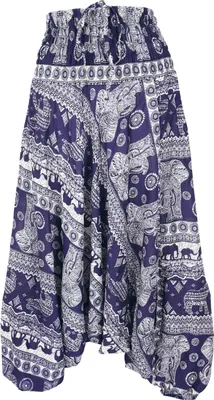 Produktbild von Pluderhose mit Elefanten-Print, Overall, Jumpsuit, Haremshose, Pumphose, Aladinhose - Blau, Damen, Viskose, Hosen