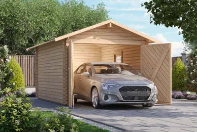 Produktbild von Blockbohlengarage Satteldach Holzgarage Überdachung Unterstand 28mm mit Tor naturbelassen 297x447x270 cm