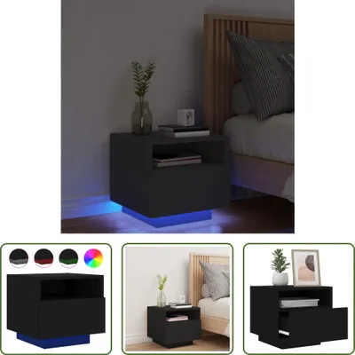 Produktbild von The Living Store Nachttisch mit LED-Leuchten Schwarz 40x39x37 cm