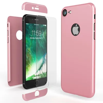 Produktbild von iPhone 7 Hülle 360 Grad Handyhülle mit Displayschutz von NALIA, 360° Cover Case Rose Gold