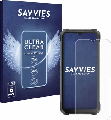 A product shot of a screen protector packaging and the screen protector itself, placed next to a smartphone.