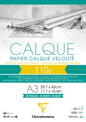 Zdjęcie produktu dla Clairefontaine 3329689751070, A3 (297x420 mm), 110 g/m², 50 ark., Biały, 297 mm, 420 mm