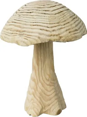 A wooden mushroom decoration.