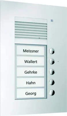 Zdjęcie produktu dla Panel zewnętrzny audio, seria PUK 5, przyciski dzwonka (umieszczone po prawej stronie), jednokomorowy, montaż natynkowy, kolor srebrny, model TCS PUK05/1-EN