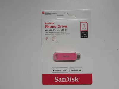 Produktbild von SanDisk Phone Drive, 1 TB, USB Typ-C, 3.2 Gen 1 (3.1 Gen 1), 150 MB/s, Ohne Deckel, Weiß