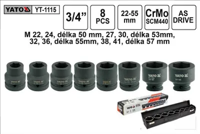 Produktbild von Yato YT-1115, Steckschlüsselsatz, Schwarz, 1 Kopf/Köpfe, 3/4", Verchromtes Molybdän
