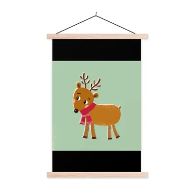 Produktbild von MuchoWow® Textilposter Rentier - Weihnachten - Winter - Grün 60x90 cm mit holzfarbenen Rahmen - Textil