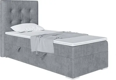 Produktbild von MEBLINI Boxspringbett mit Bettkasten - Gepolstert Einzelbett mit Matratze und Topper - Polsterbett mit Stauraum - Bett mit Kopfteil - Stauraumbett - DENIZ - 90x200 Rechts  - H3/Grau Samt