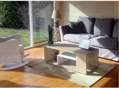Immagine prodotto di Tavolino basso MELINA in rovere e bianco - Design moderno - 111 x 41 x 50 cm