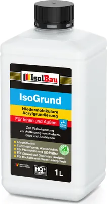 Produktbild von Isolbau IsoGrund Grundierlösung - 1 L Niedermolekulare, Gebrauchsfertig Acrylgrundierung für Innen & Außen - Für professionelle Grundierung
