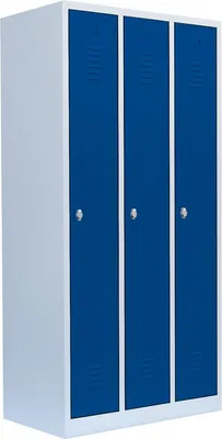 Produktbild von 3er Spind Spint Umkleide Stahl Kleiderschränke Gaderobenschrank 3 türiger Spind Lichtgrau/Blau 510131