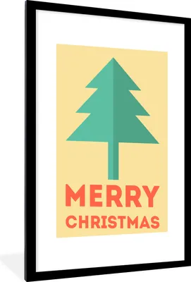 Produktbild von MuchoWow® MuchoWow® Gerahmtes Poster Weihnachten - Illustration - Weihnachtsbaum - Zitate - Frohe Weihnachten - Gelb 60x90 cm - Poster mit zchwarzem Bilderrahmen - Dekoration - Wandposter Wohnzimmer -
