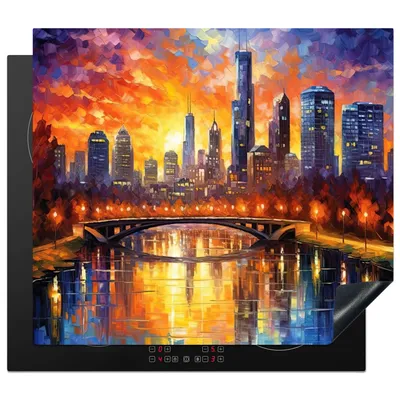 Produktbild von KitchenYeah© Herdabdeckplatte Melbourne - Sonnenuntergang - Brücke - Architektur - Stadt , 57x51cm, Küche Deko, Glaskeramikkochfeld Herdabdeckung, Abdeckplatte fùr Kochfeld